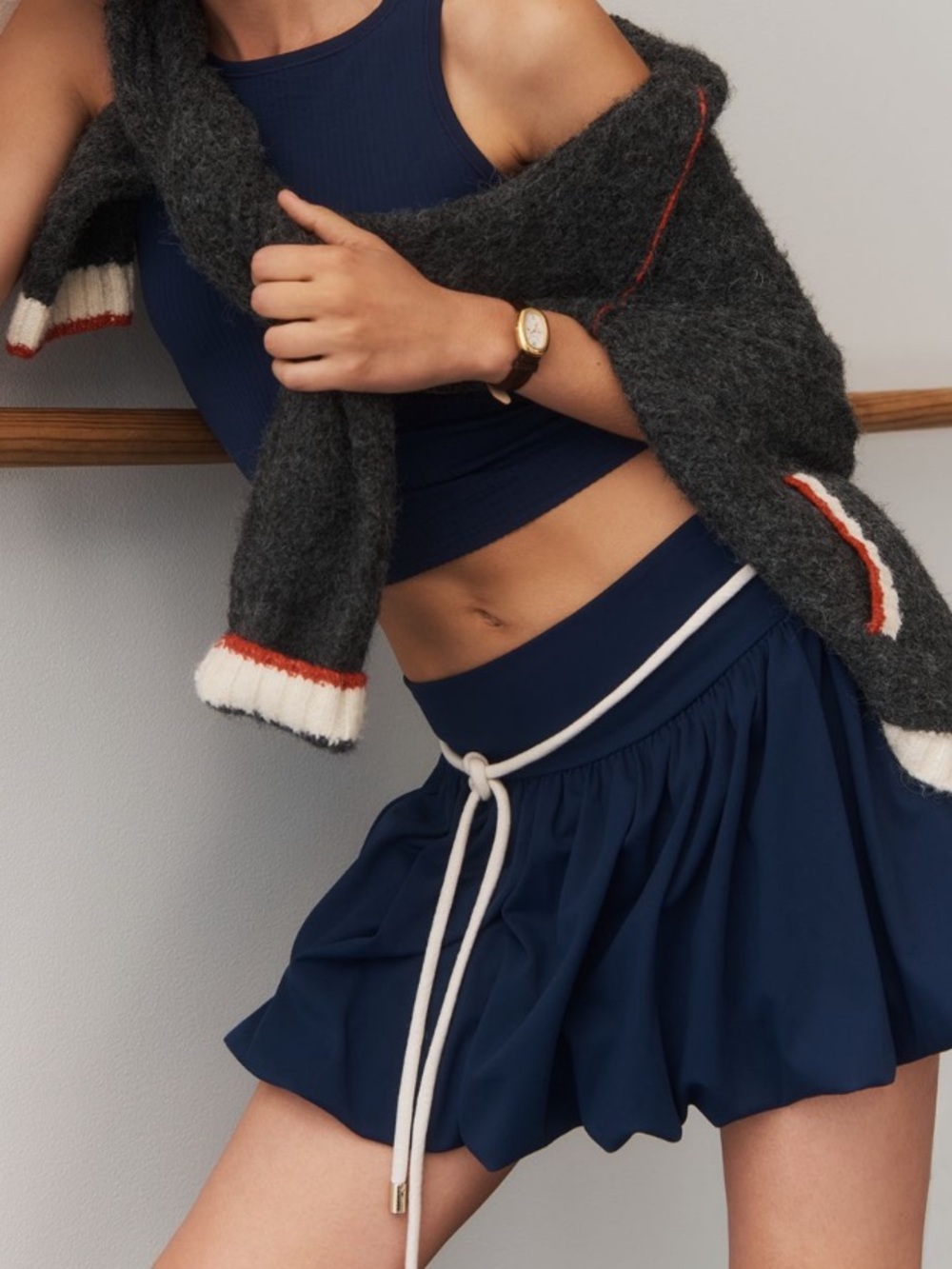 🟤NWT DAILY PRACTICE by ANTHROPOLOGIE Bubble Mini Skirt in Waypoint - Navy Ink XL